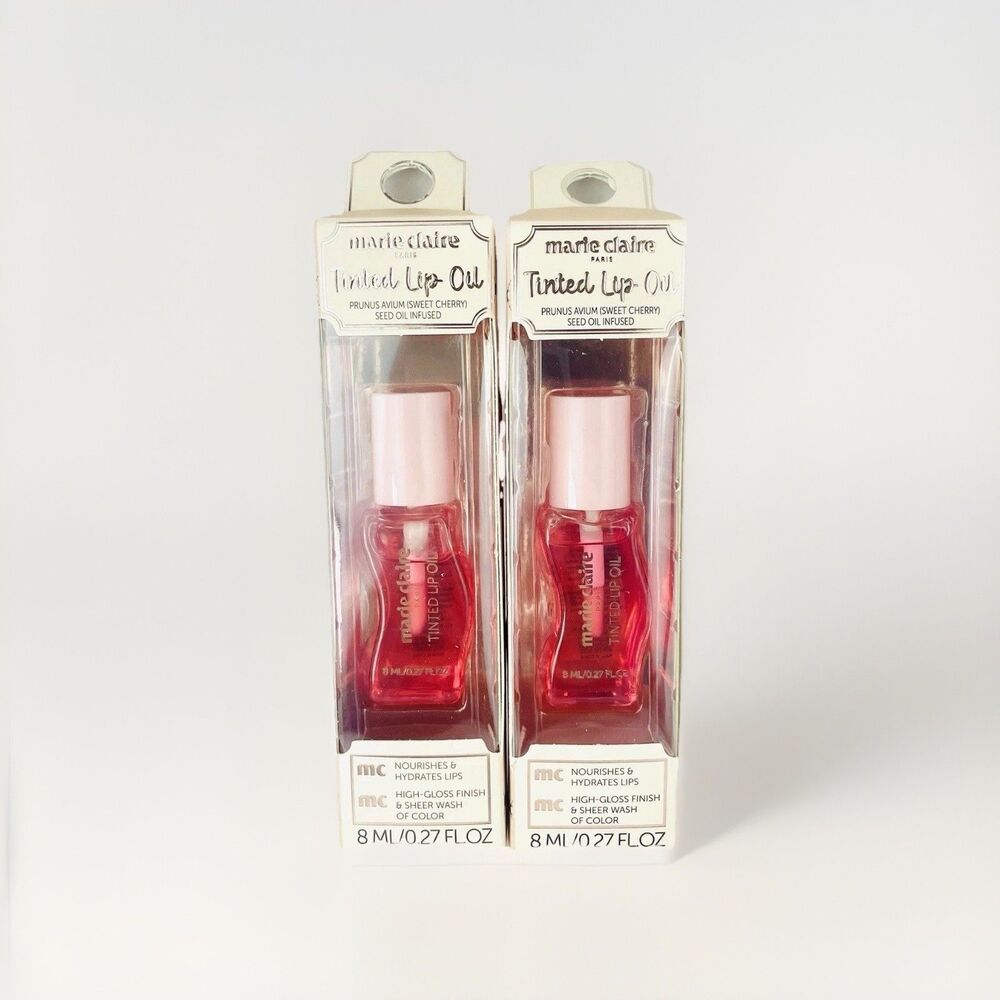 2 Pk MARIE CLAIRE Tinted Lip Oil Sweet Cherry Nourishing Hydrating Seed Oil NEW